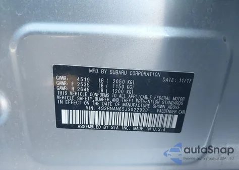 2018 Subaru Legacy 2.5I Limited from USA, damaged, VIN 4S3BNAN65J3022928